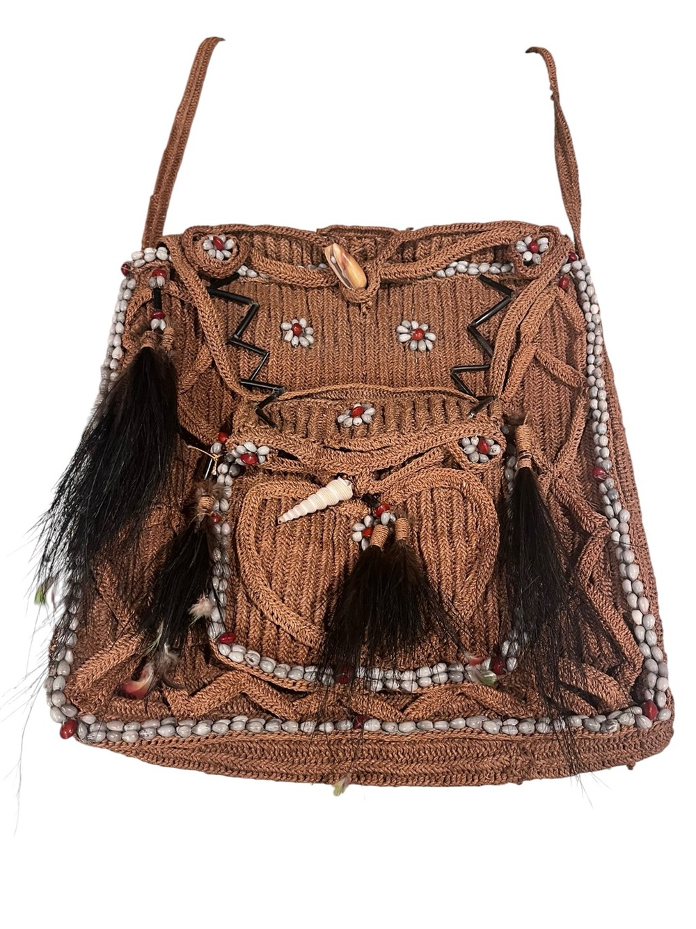 Boho Beaded Crossbody Bag with Feathers